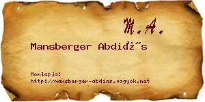 Mansberger Abdiás névjegykártya